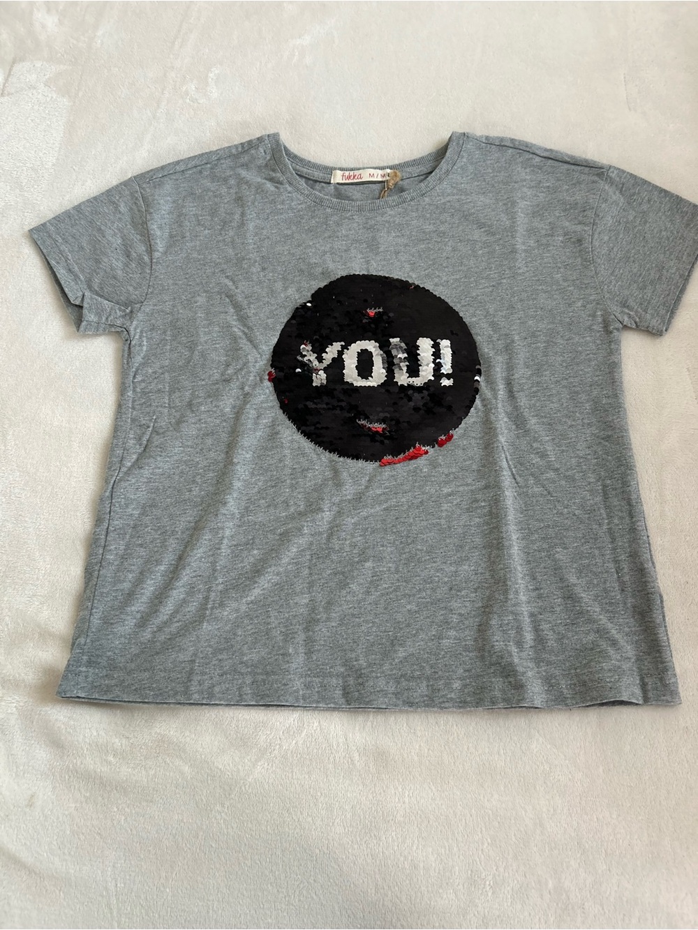 Girls' Gray Short Sleeve Sequin 'YOU!' Tee